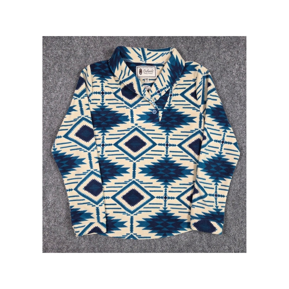 Outback Trading Co Janet Pullover Womens Medium Blue Southwestern Fleece 40195